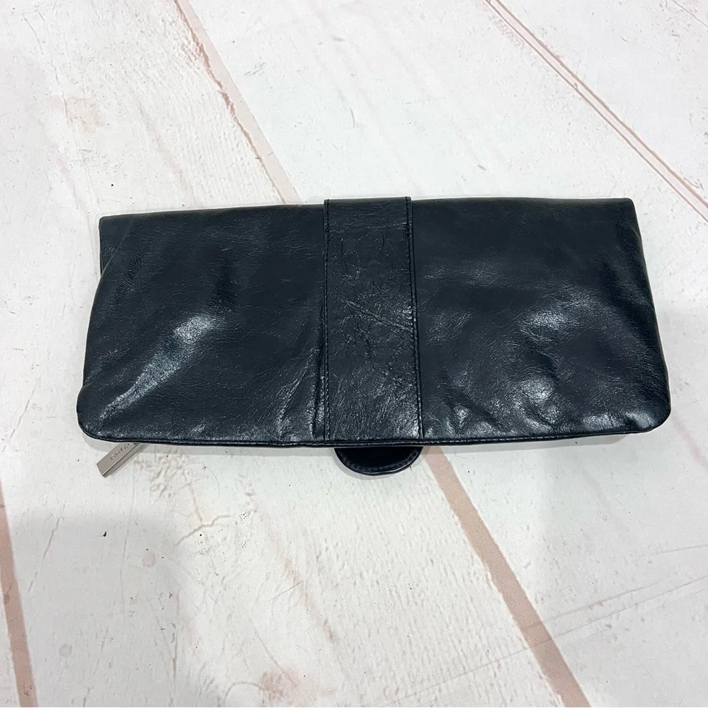 Hobo International Leather Foldover Metal Ring Madeline Clutch Purse